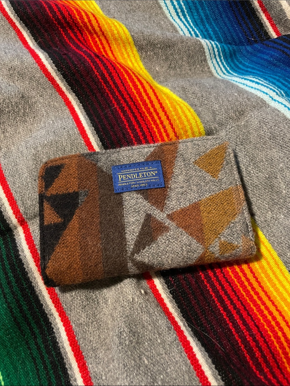 Pendleton (unisex) Geometric Wool Wallet in Brown, Gray & Gold Accents